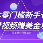 零成本零门槛新手也能做的看视频赚美金项目，轻松月赚5W+【视频教程】-网创指引人