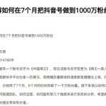 从开始到盈利一步一步拆解如何在7个月把抖音号粉丝做到1000万-网创指引人