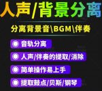 【短视频必备】人声分离软件背景音去除BGM人声伴奏提取消除音轨分离降噪-网创指引人