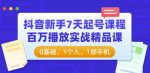 抖音新手7天起号课程：百万播放实战精品课，0基础，1个人，1部手机-网创指引人