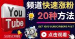 YouTube快速涨粉的20种技巧油管新频道如何优化快速把订阅量提升至1000人-网创指引人