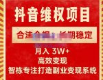 智栋·新版抖音维权项目每单利润1000+，合法合规，长期稳定，月入3W+价值1999元-网创指引人