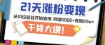 21天精准涨粉变现干货大课：从10位粉丝开始变现月增5000+变现20w+-网创指引人