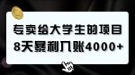 专卖给大学生的暴利赛道，8天入账4000+，0基础，适合任何人-网创指引人