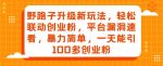 野路子升级新玩法，轻松联动创业粉，平台漏洞速看，暴力简单，一天能引100多创业粉-网创指引人