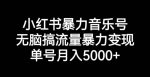 小红书暴力音乐号，无脑搞流量暴力变现，单号月入5000+-网创指引人