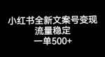 小红书全新文案号变现，流量稳定，一单收入500+-网创指引人