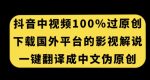 抖音中视频百分百过原创，下载国外平台的电影解说，一键翻译成中文获取收益-网创指引人