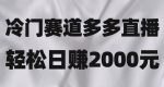 冷门赛道拼多多直播，简单念稿子，日收益2000＋【揭秘】-网创指引人