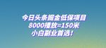 今日头条掘金低保项目，8000播放=150米，小白副业首选【揭秘】-网创指引人