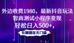 外边收费1980，最新抖音玩法，智商测试小程序变现，轻松日入500+，长期稳定无门槛-网创指引人