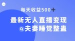 最新无人直播变现，夫妻睡觉整蛊，每天躺赚500+【揭秘】-网创指引人