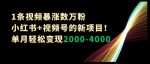 1条视频暴涨数万粉–小红书+视频号的新项目！单月轻松变现2000-4000【揭秘】-网创指引人