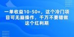 一单收益10-50+，这个冷门项目可无脑操作，千万不要错做这个红利期-网创指引人