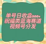 单号日收益500+、祝福类蓝海赛道、视频号分发【揭秘】-网创指引人