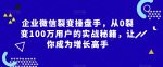 企业微信裂变操盘手，从0裂变100万用户的实战秘籍，让你成为增长高手-网创指引人