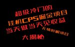 超级冷门挂机CPS掘金，日收300+当天做当天见收益，无情大揭秘-网创指引人