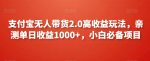 支付宝无人带货2.0高收益玩法，亲测单日收益1000+，小白必备项目【揭秘】-网创指引人