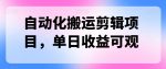 自动化搬运剪辑项目，单日收益可观-网创指引人