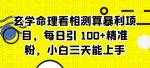 玄学命理看相测算暴利项目，每日引 100+精准粉，小白三天能上手-网创指引人