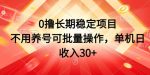 0撸长期稳定项目，不用养号可批量操作，单机日收入30-网创指引人