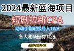 2024最新蓝海项日，短剧拉新CPA，动动手指轻松月入1W，全各大剧场随你挑选【揭秘】-网创指引人